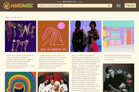 screen recording of mango music, a music based social media website